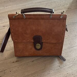 Altar'd State VintageStyle Brown Faux Leather Too Handle Crossbody Purse